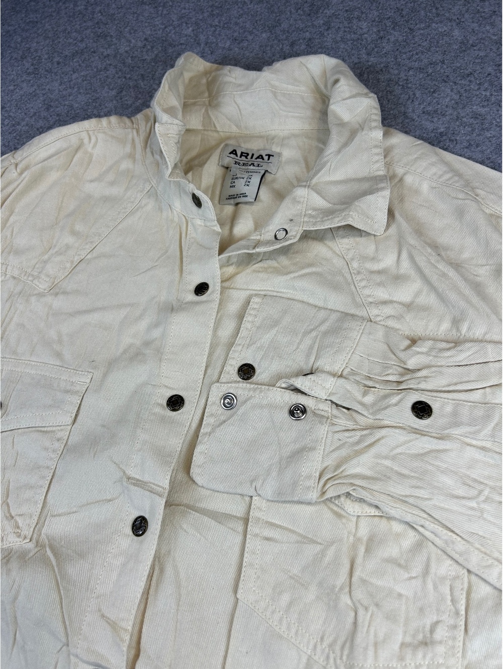 Ariat Womens 2X Western Work Shirt Pearl Snap Canvas Eggshell Cotton Long Sleeve